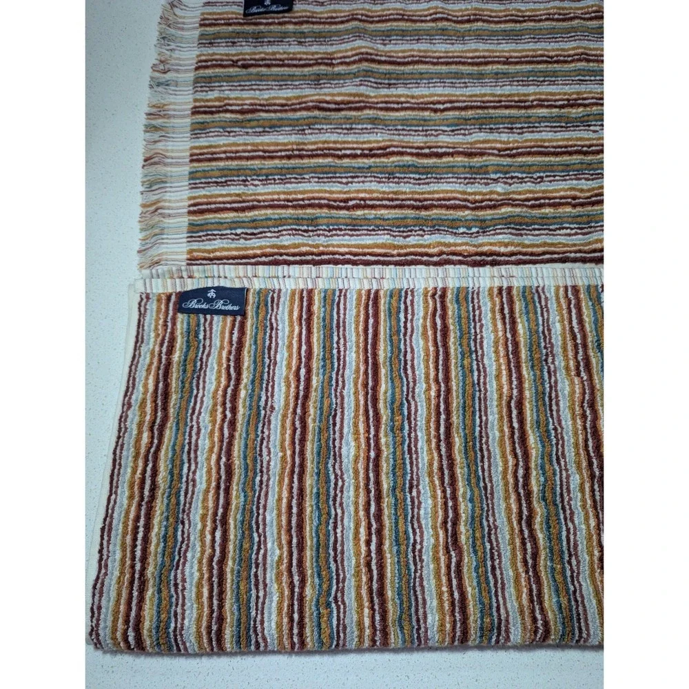 Retro Brooks Brothers Hand Towel Set Retro Multicolor Striped Cotton‎ Fringe